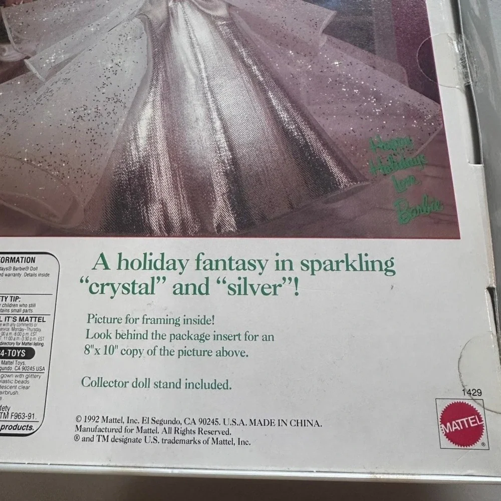 Mattel Happy Holidays Barbie 1992 Special Edition Silver Gown NIB Vintage 1429